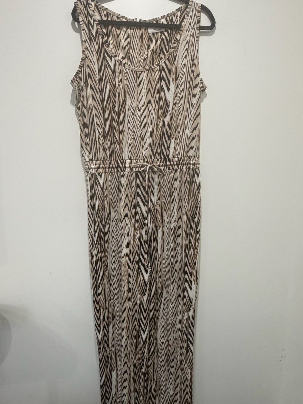 Calvin Klein Brown and Cream Chevron Sleeveless Jumpsuit